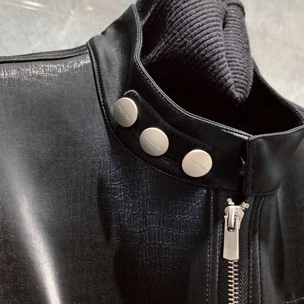 Y2K mens leather jacket pocket button zipper motorcycle leather jacket autumn casual youth trend mens Korean clothing 241230