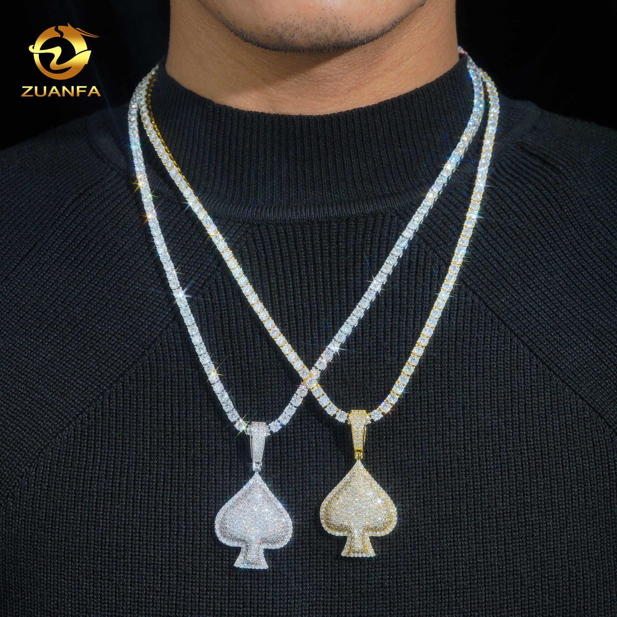 Fashion Playing Card Spade Custom Pendant 925 Silver Hip Hop pendant Bling Heart Spade VVS Moissanite Pendant for necklace