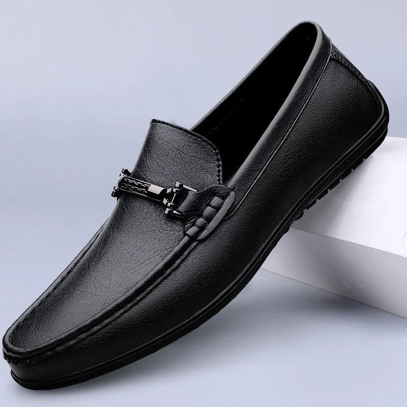 Metal Buckle Blue Loafers Genuine Leather Mens Slip on Shoes Comfortable Men Casual Shoes Male Driving Footwear Breathable Mens 250102