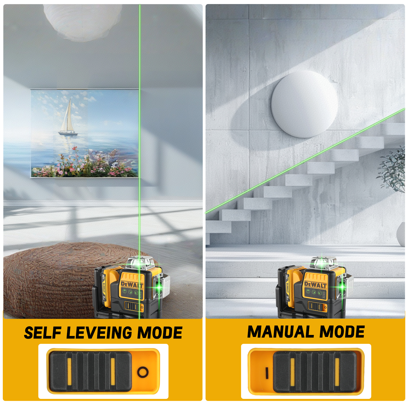 Dewalt DW089LG 3 SidesX360 Degree Vertical 12V Lithium Battery with charge 12 Lines Laser Green Meter FOR Outdoor