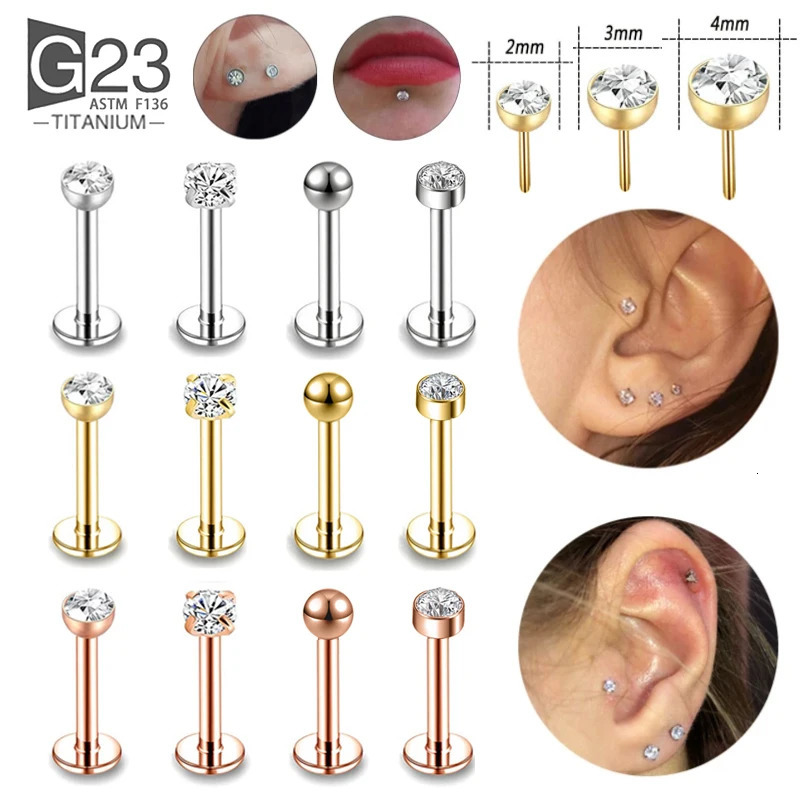 10pcs G23 Labret Piercing 16G Lip Ring Crystal Lip Piercing Tragus Earring Cartilage Stud Body Pircing Jewelry250102