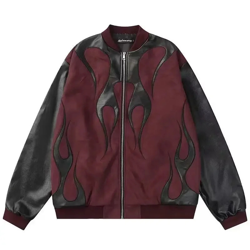 American style decal comparison leather baseball jacket mens autumn jacket -selling loose casual leather jacket unisex 241230