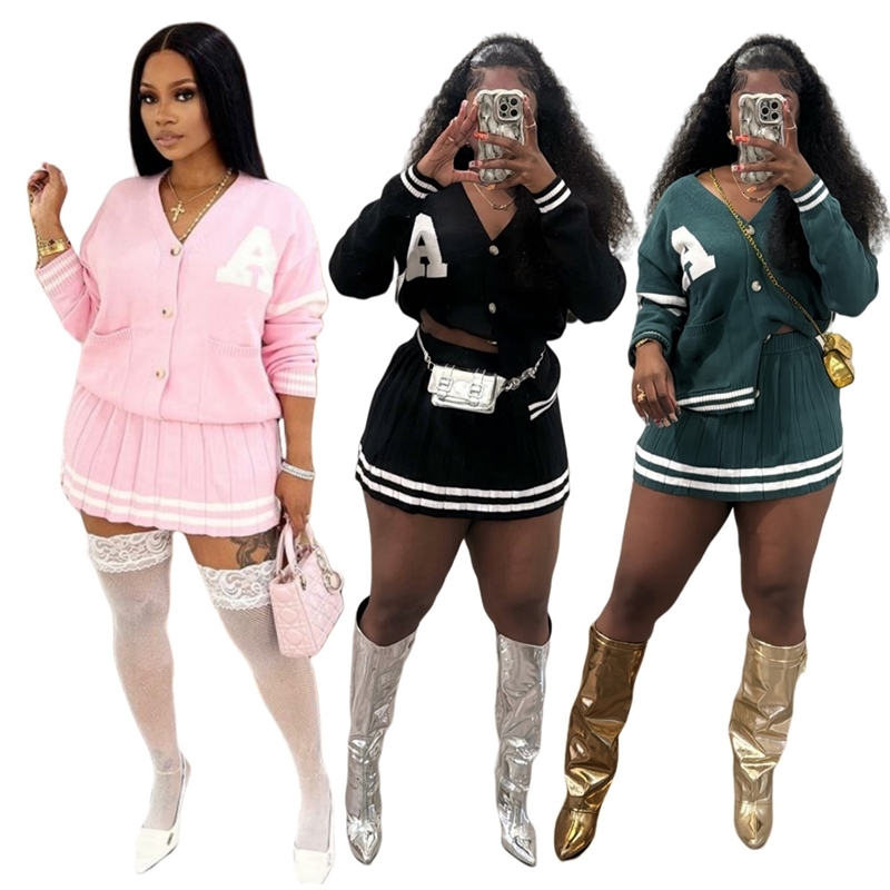 Women Two Pieces Dress 2025 New Cardigan Sweater Set Fashionable Short Skirt Womens Set