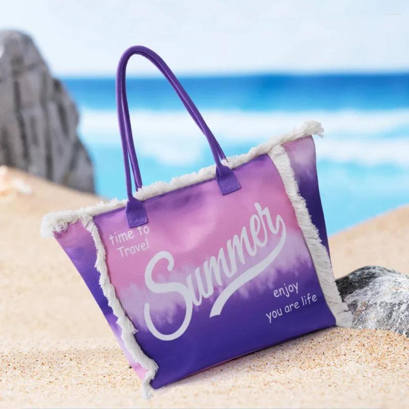 Shoulder Bags Colorful Canvas Tote Women Fashion Tassels Handbag Female Vintage Large Capacity Beach Bag zhanyishengli