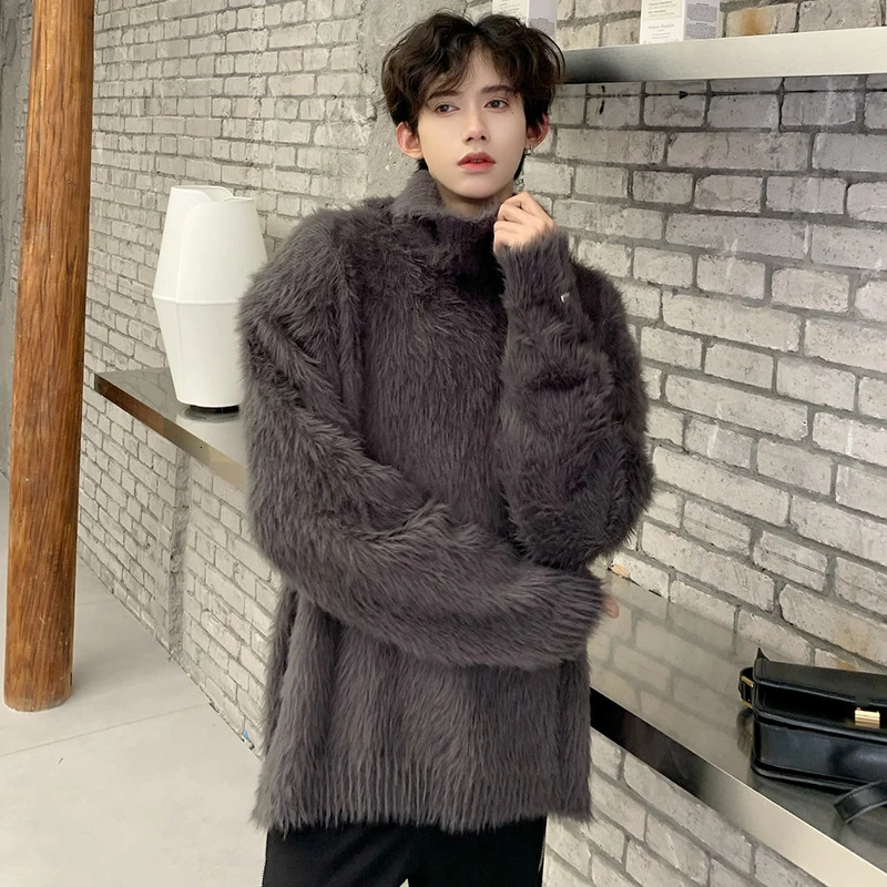 IEFB Turtleneck Men Sweaters Pullover Stylish Plush Solid Color Clothing Male Knitting Tops Korean Style Winter 2024 9C4144 241231