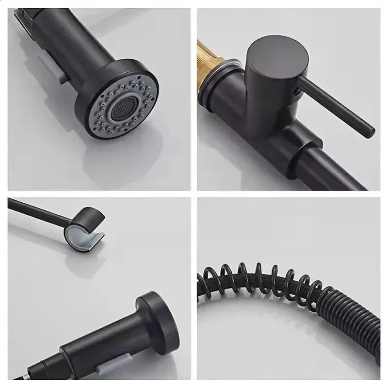 Matte Black Pull Down Kitchen Faucet Chrome Dual Modes Nozzle Cold Water Mixer Crane Tap Brass Spring Sink Faucets 241223