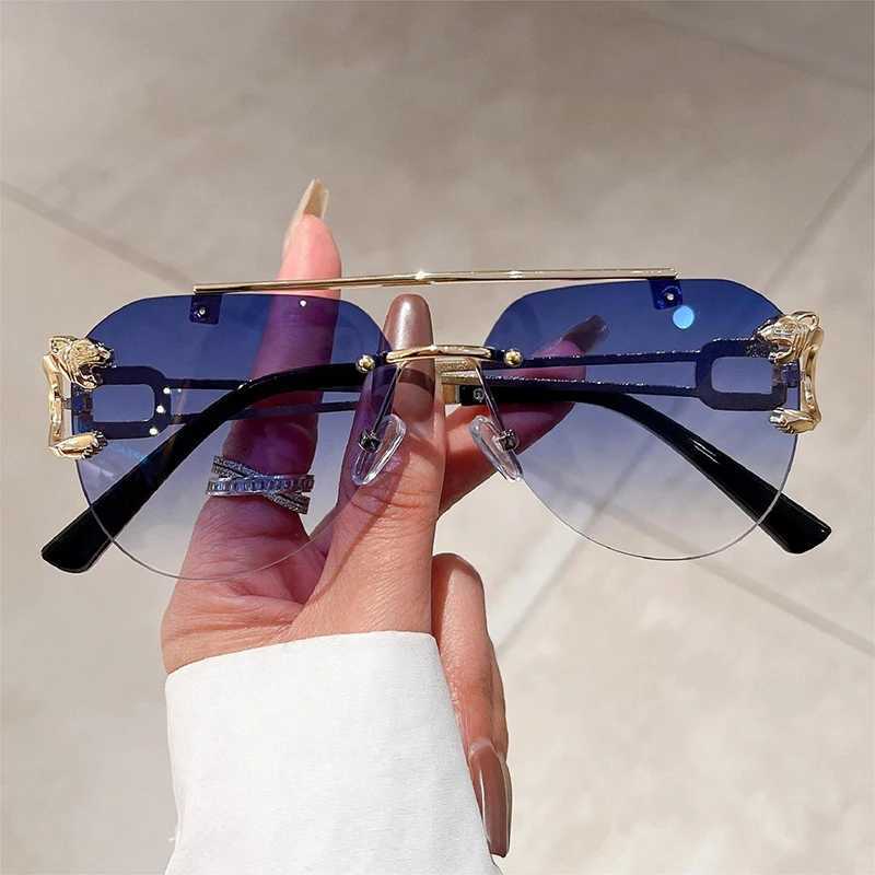 KAMMPT Vintage Riml Men Sunglasses Tren Pilot Gradient Outdoor Blue Shades Fashion Brand Women Sun Glasses for DrivingXJ250102