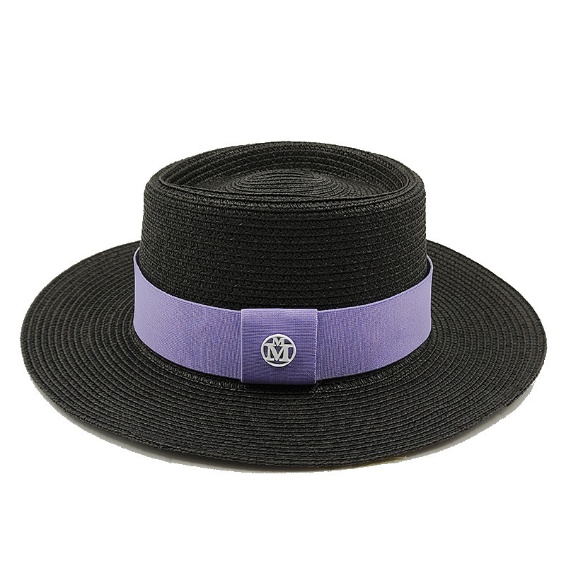 Summer Straw Sun Hats for Women Ladies Fashion Flat Brim Ribbon Beach Hat Travel Dress Cap chapeau femme 240419