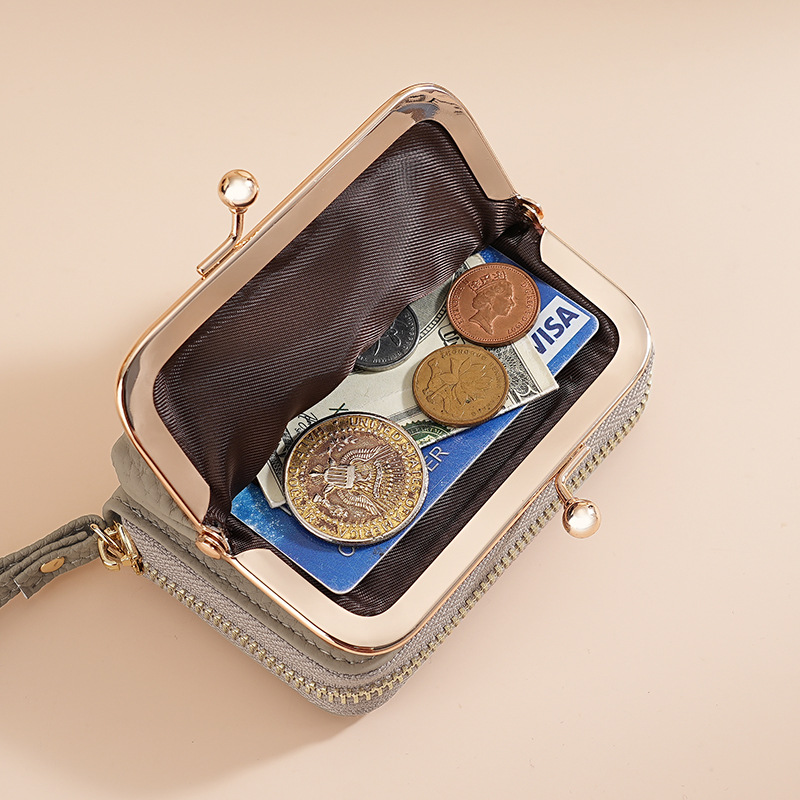 New Design Leather Card Bag Women's Fashion Portable Wrist Cowhide Credit Card Holder Change Bag