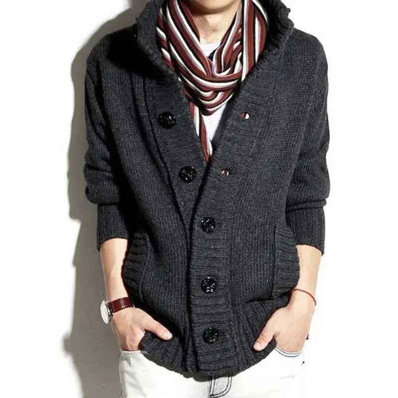 High Quality Korean style jacket colorful long sleeved autumn and winter knitted cardigan mens solid high-quality and fashionable Y2k mens sweater T25