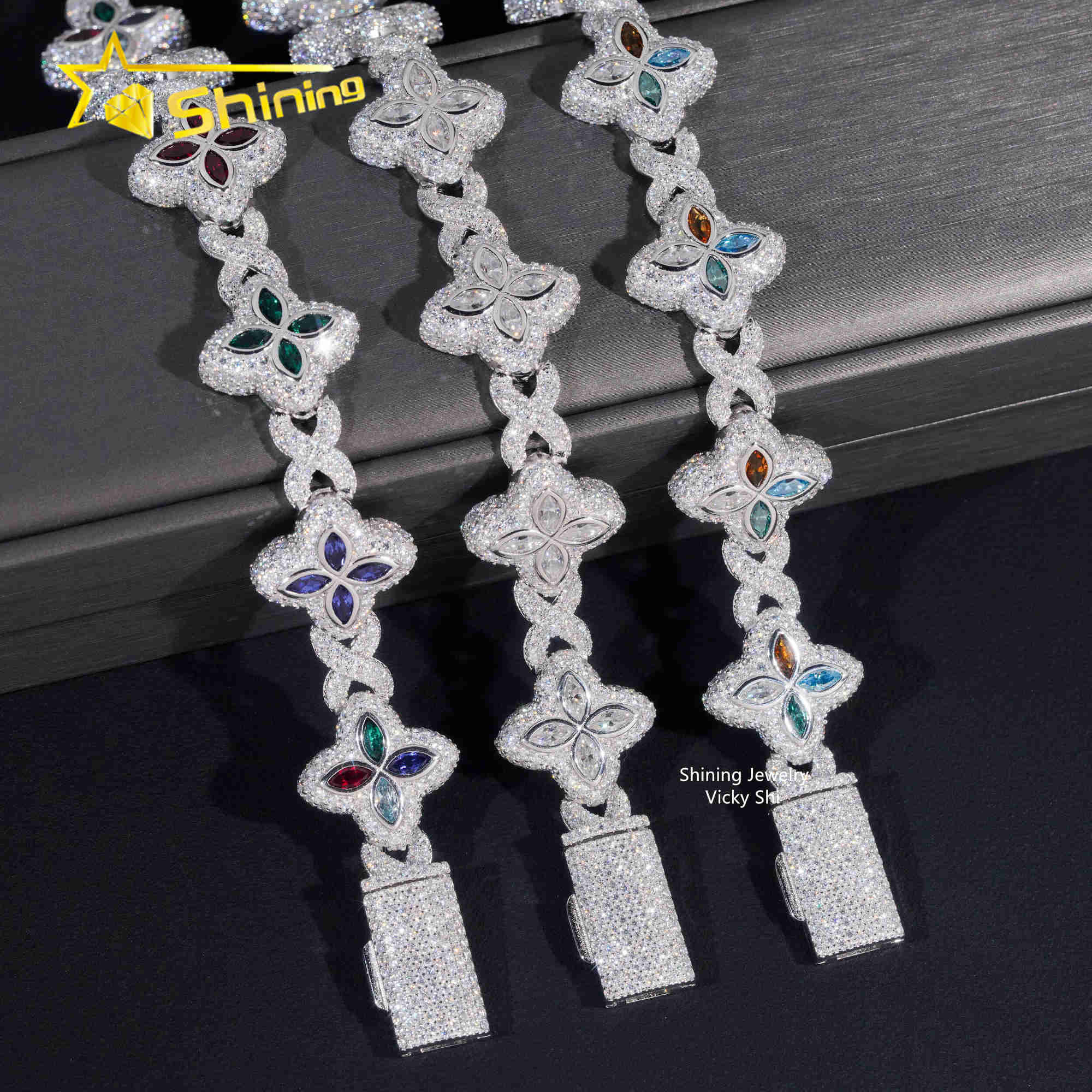 Hot Selling Lab Grown Diamond Cuban Clover Bracelets 925 Sterling Silver Iced Out Hip Hop Infinity Moissanite Cuban Bracelet