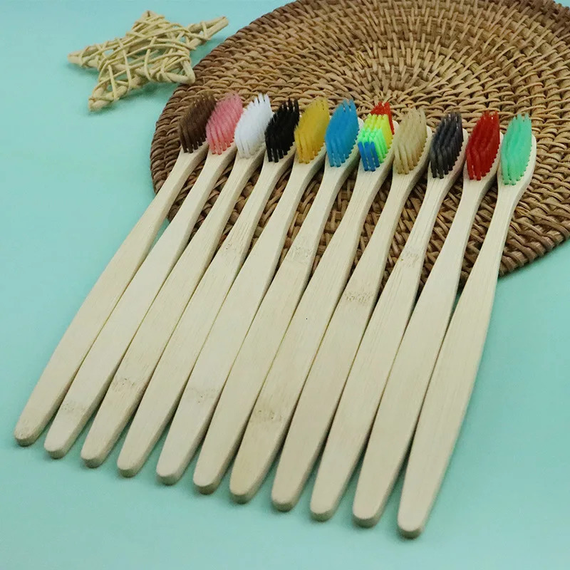 Bamboo Toothbrushes 100Pcs Eco Friendly Resuable Toothbrush Adult Wooden Soft Tooth Brush Customized Laser Engraving 250102