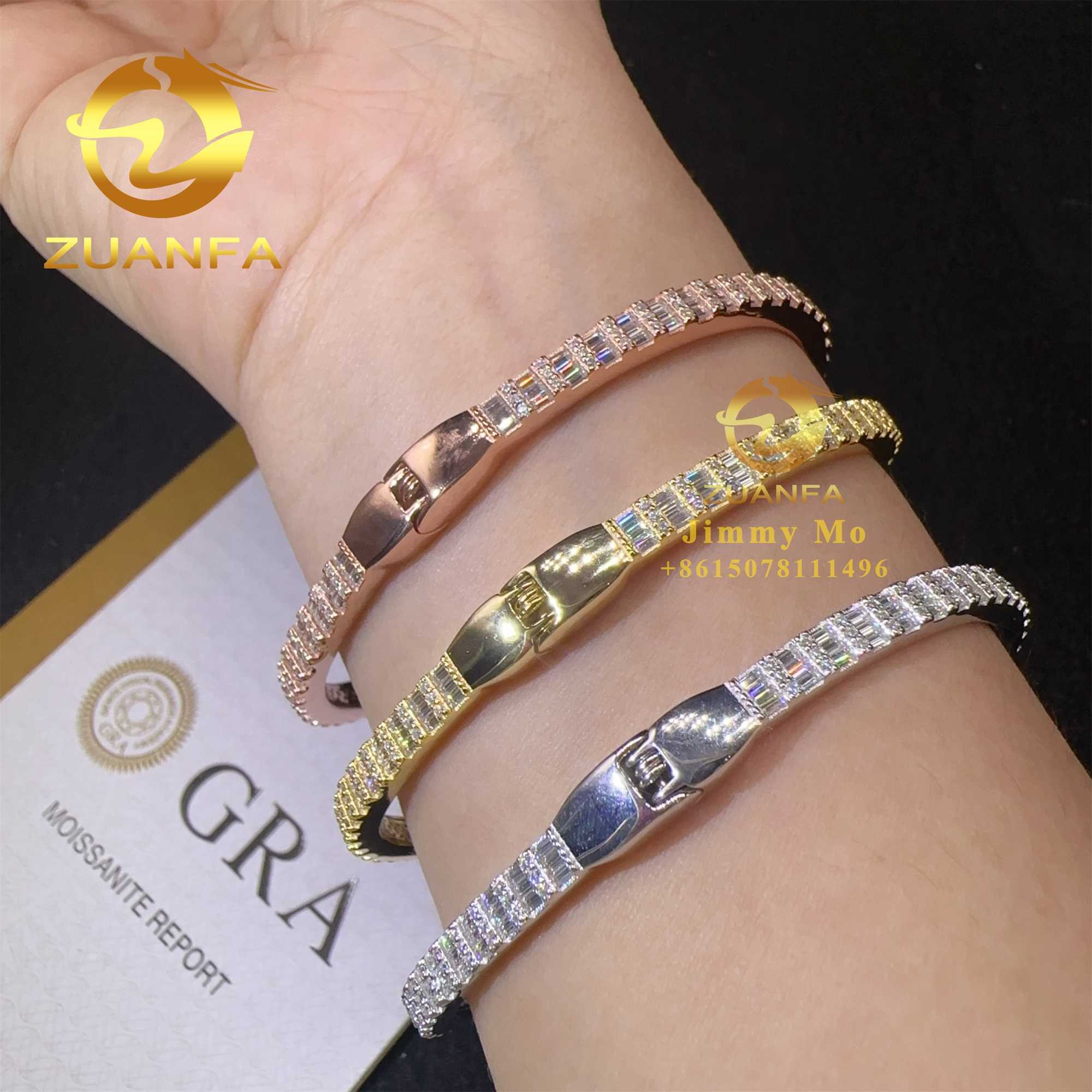 New Arrivals Fashion Men Jewelry 925 Silver Iced Out Hip Hop Jewelry VVS1 Baguette Moissanite Diamond Bracelet Bangle Men
