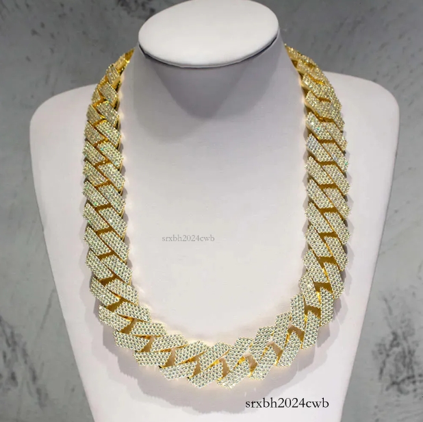 Fully Iced Out 24mm k Prong Setting Necklace Moissanite Custom Cuban Chain