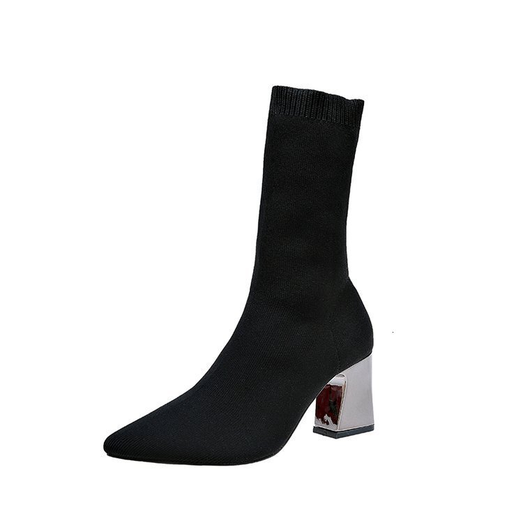 Ddmywed Autumn New Pointed Martin Thick High Heel Women's Slim Legs Black Wool Tube Elastic Short Boots Chinese Brand Shoes F0102-42 ddmythur