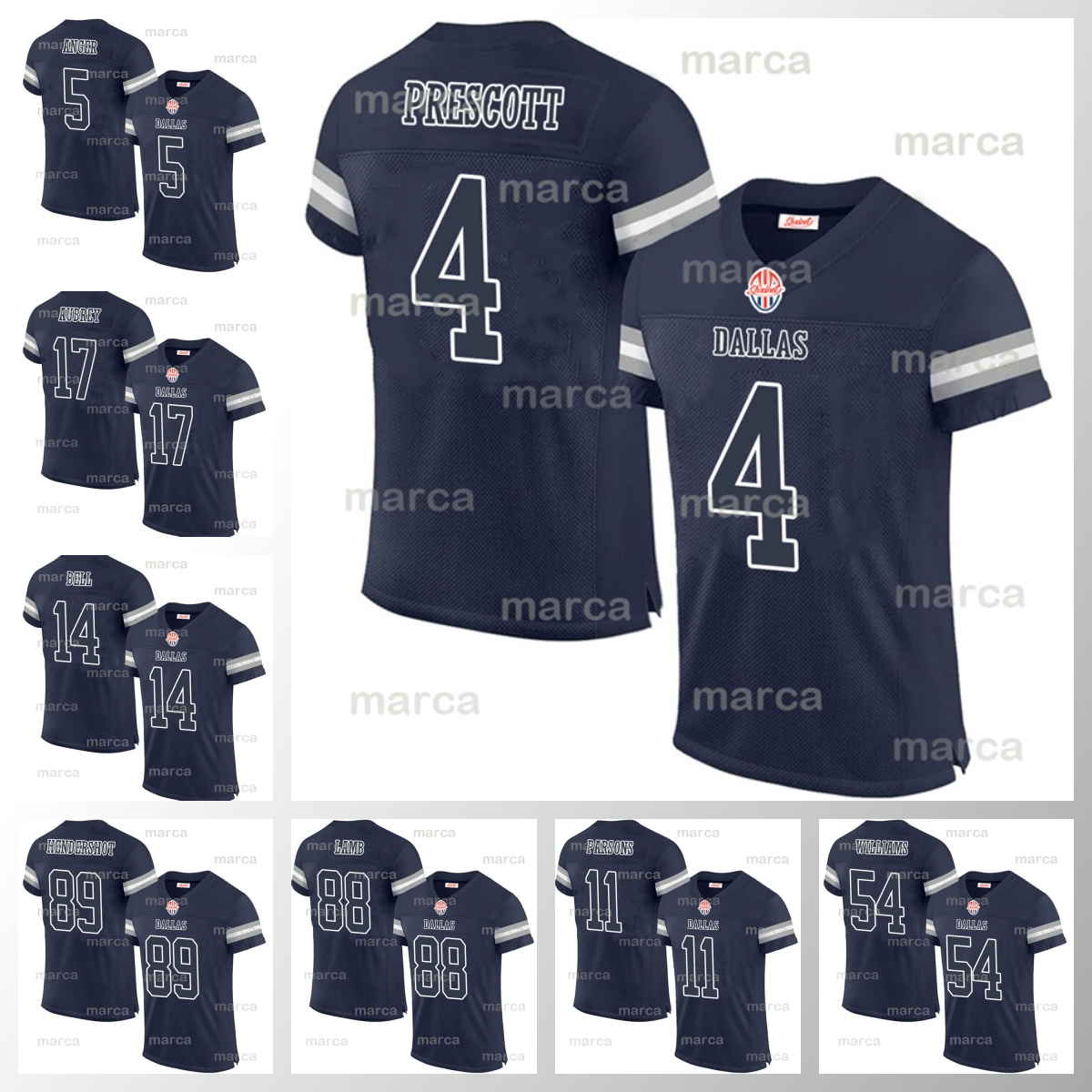 54 Jaylon Smith Football Jersey 88 Cee DeeLamb 19 Amari Cooper 90 Demarcus Lawrence navy Wholesale Custom Stitched All Name Number