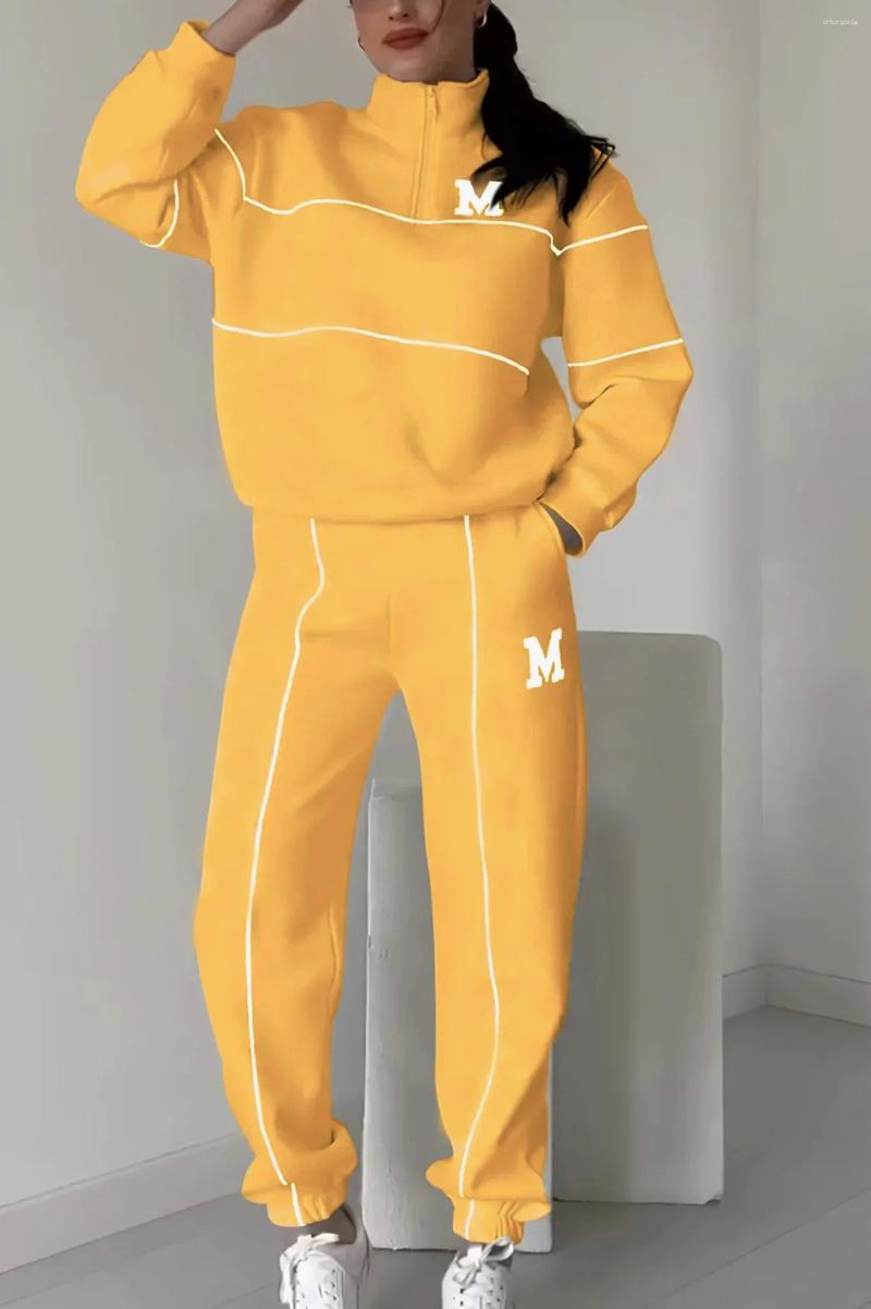 Womens Two Piece Pants Sets Women Pant Set Zipper Tracksuit Jogger Loose Sweatshirts Print Letter Elastic Waist Long Autumn Winter