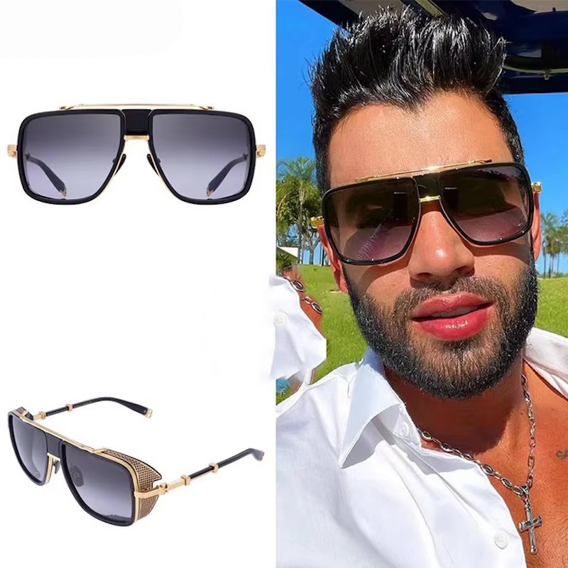Steampunk Oversized Sunglasses with Side Shields Mens Fishing Pilot Goggles Brand Designer Big Golden Retro Driving Gothic Large Cool Cyberpunk y2k JH