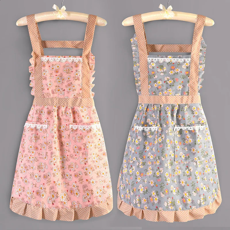 Canvas Apron for Women Home Kitchen Cooking Breathable Wear Adult Work Floral Household Cleaning Accessories 241224z