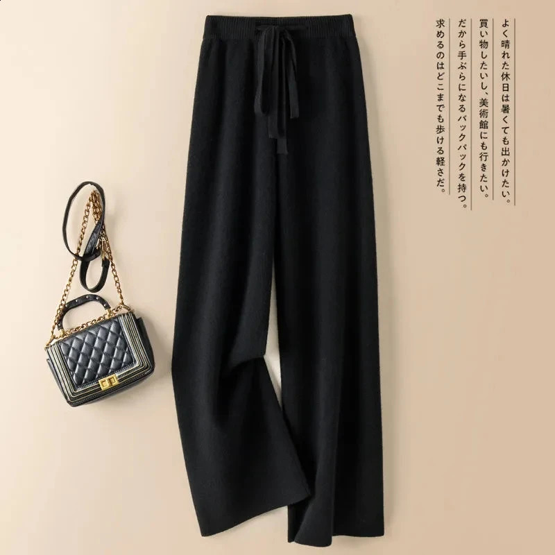 Thick Warm Knitted Casual Chic Basic Soft Elastic High Waist Womens Pants Korean Fashion Straight Ankle-Length Pants For Women 241231