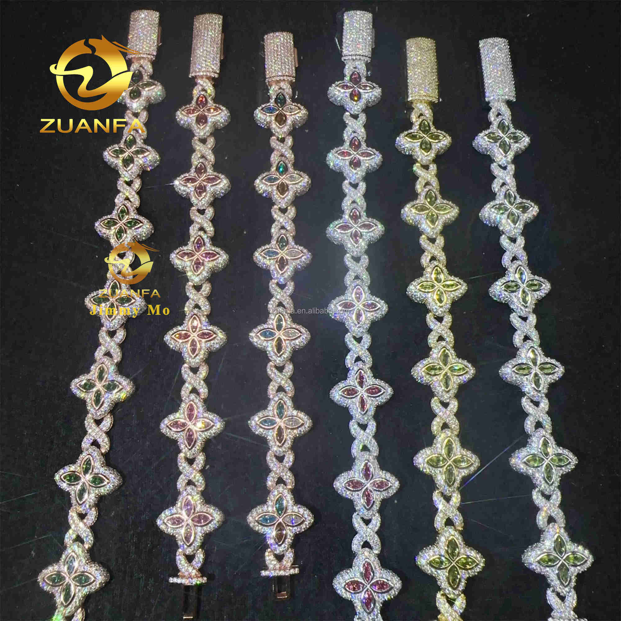 New Arrivals Stock Fashion 925 Silver Marquise Flower Hip hop Jewelry Iced out Moissanite Diamond Infinity Cuban Bracelet Men