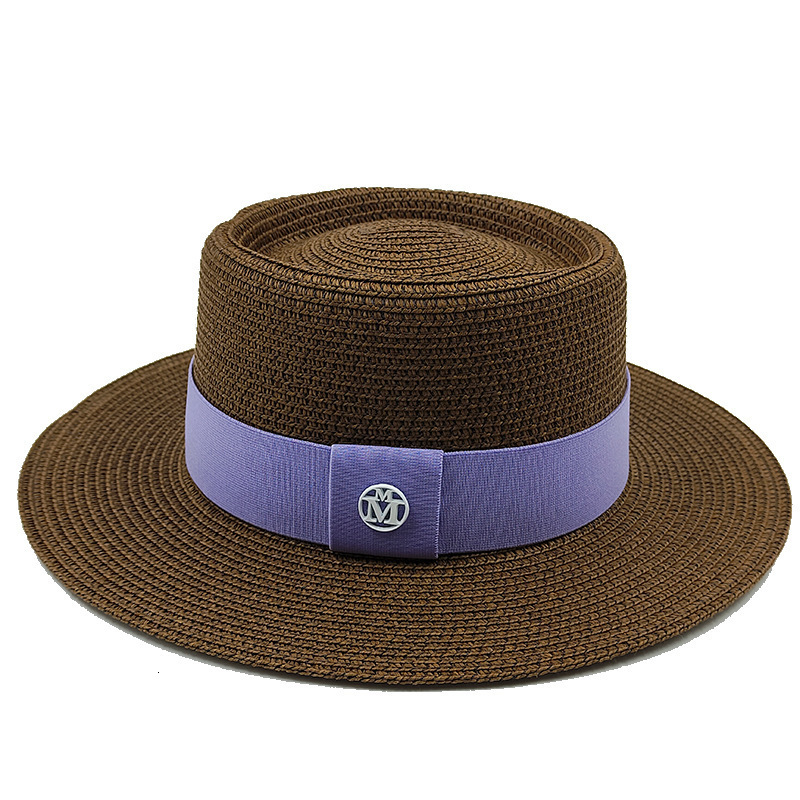 Summer Straw Sun Hats for Women Ladies Fashion Flat Brim Ribbon Beach Hat Travel Dress Cap chapeau femme 240419