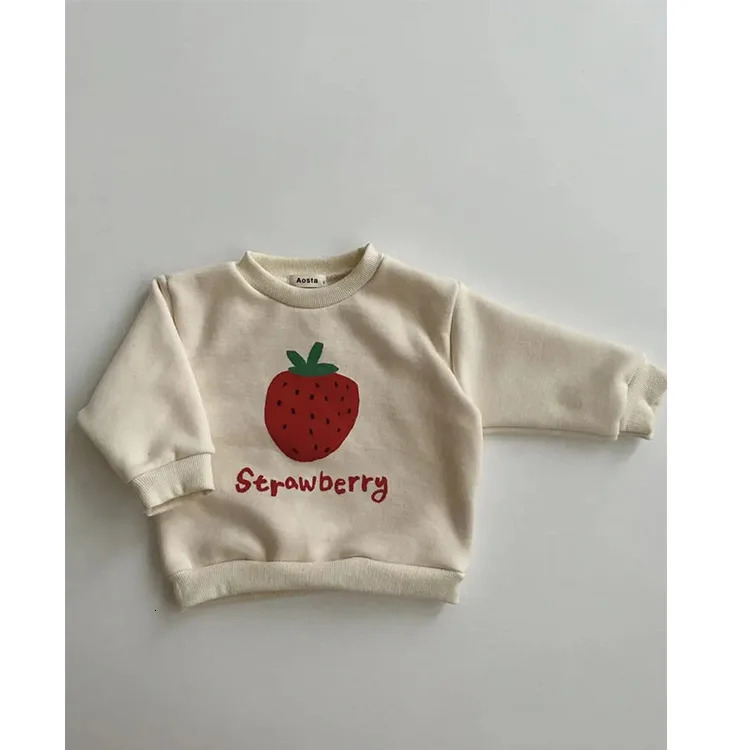 Autumn Winter Boy Girl Children Strawberries Long Sleeve Sweatshirt Kid Cotton Print Thick Warm Tops Baby Fashion Pullover Shirt 241226