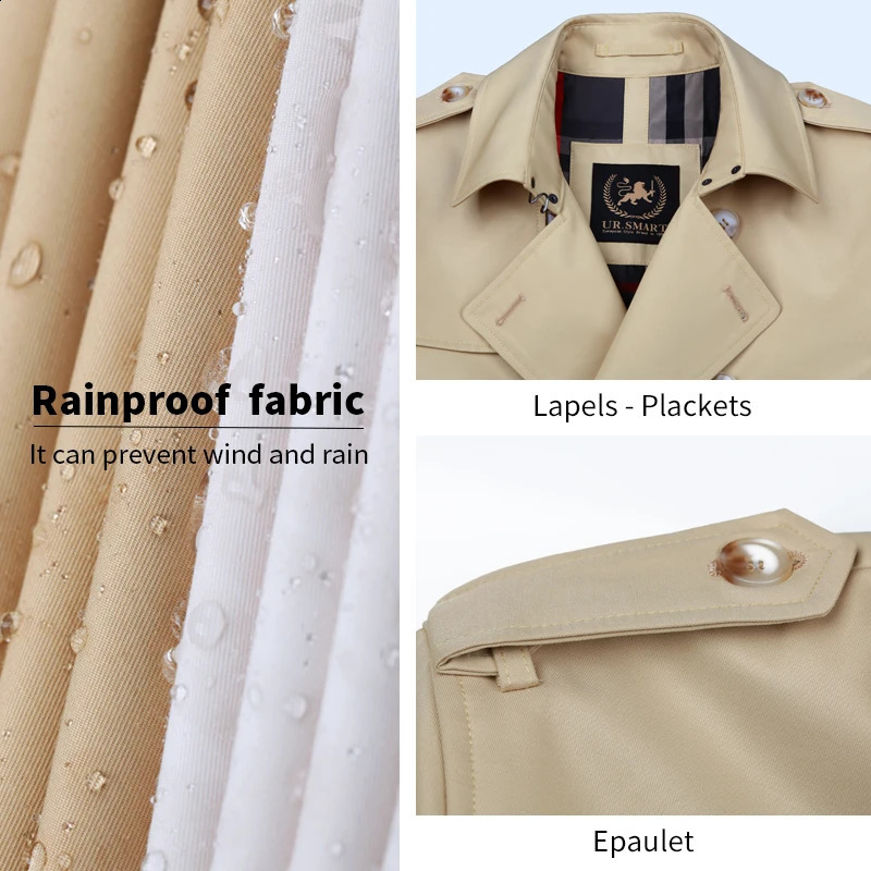 mens double breasted Short windbreaker Beige British handsome trend thickened detachable down liner trench coat men 241225