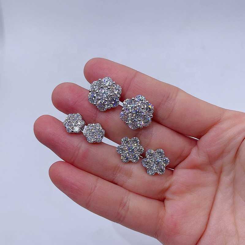 drop shipping mens iced out hip hop sterling silver 925 screw back moissanite cluster earrings