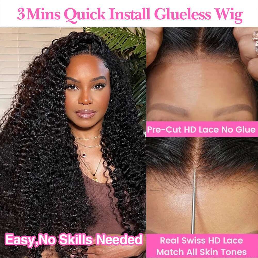 Glueless Kinky Curly Wigs 250% 13X6 HD Frontal Wear Go Deep Wave Lace Front Human Hair 4X4 Closure Wig