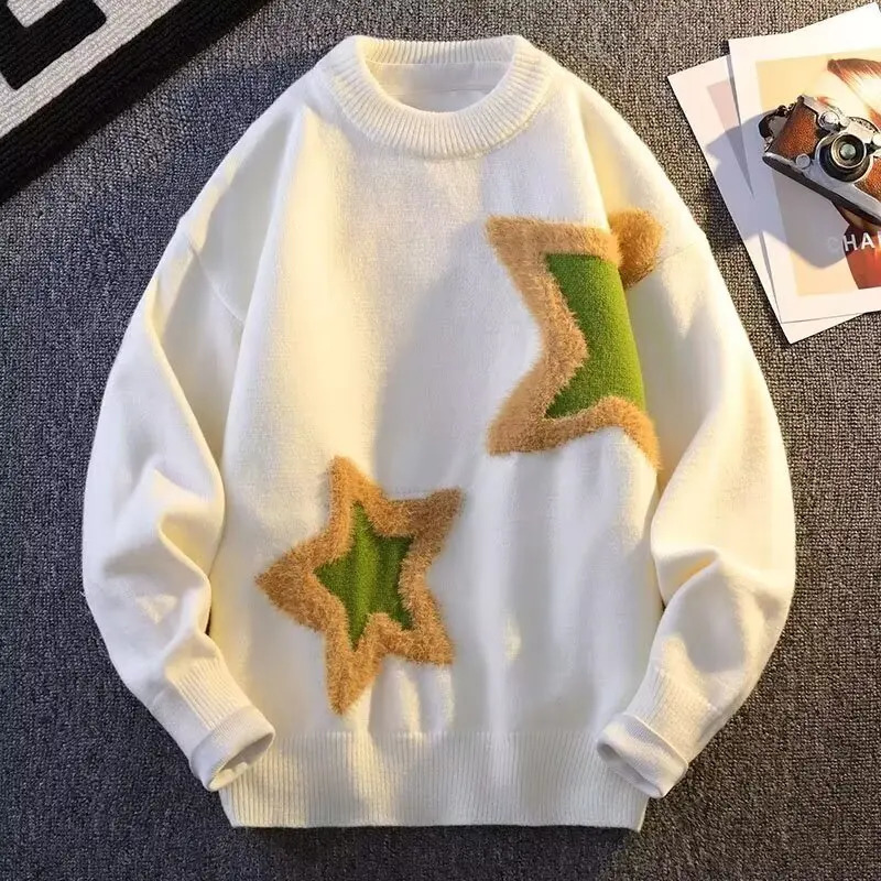 Sweater Mens Fashion Thick Warm Knitted Jumper Sweaters 2024 Fall Winter Korean Fashion Harajuku Men Printed Pullovers 241231