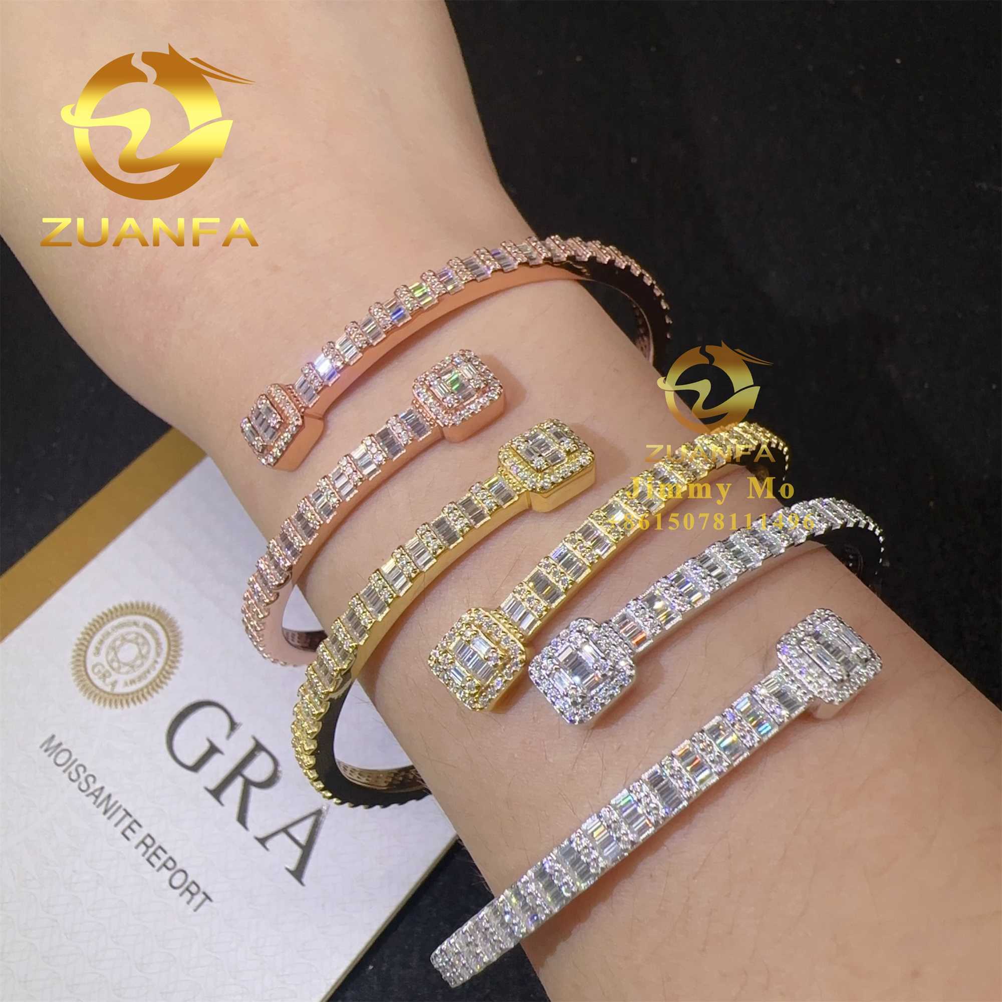 New Arrivals Fashion Men Jewelry 925 Silver Iced Out Hip Hop Jewelry VVS1 Baguette Moissanite Diamond Bracelet Bangle Men