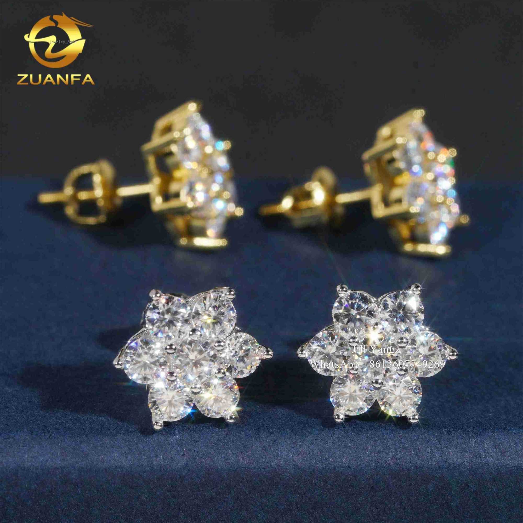 Factory Direct Lotus Flower Ear Studs Moissanite Stud Earrings 925 Silver Hip Hop Jewelry Rock Custom Design Accepted