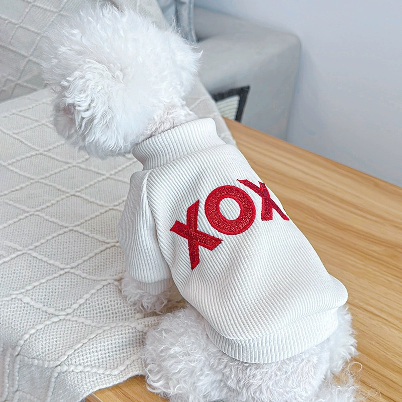 Pet Clothes Dog/Cat Apparel New Spring/Summer Outfit Pullover Two-Leg Shirt with Heart-Shaped Pattern Round Neck