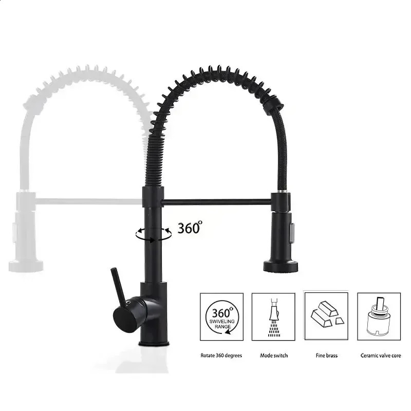 Matte Black Pull Down Kitchen Faucet Chrome Dual Modes Nozzle Cold Water Mixer Crane Tap Brass Spring Sink Faucets 241223