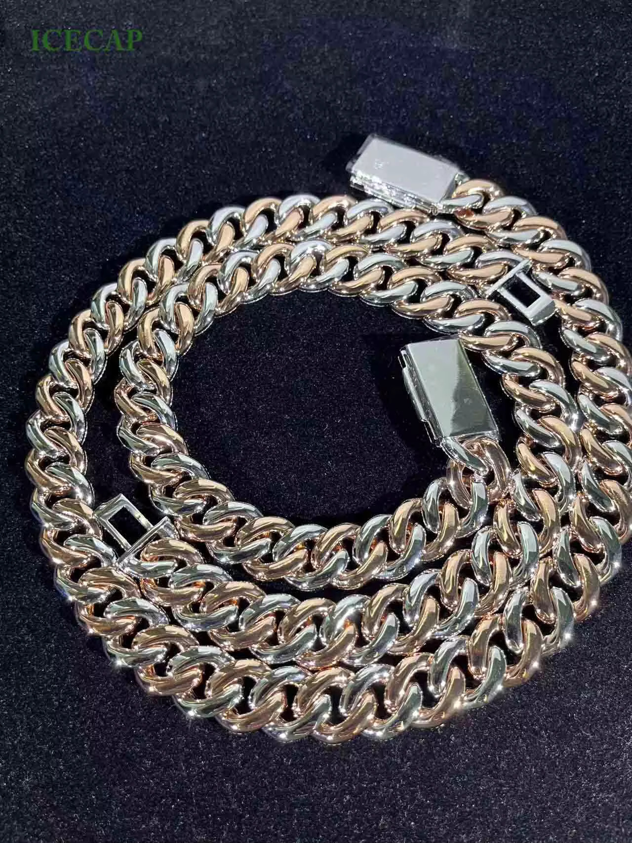 Hot 18mm 5rows Bubble Hiphop Sterg Sier Moissanite Chain Iced Out two Tone Cuban k Necklace