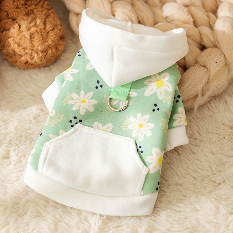 Autumn and winter dog clothes full of prints hooded traction hoodie, small and medium-sized dog cat pet clothes HS62