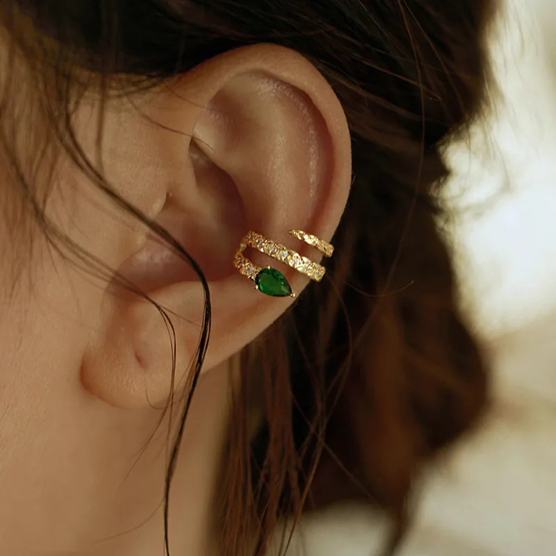 1PC Fashion Green Clip Earring Simple Snake Ear Cuff For Women Girl Jewelry Gift No Piercing Brincos Pendientes 241225