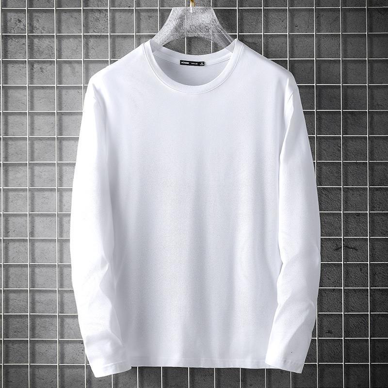 Mens T-shirt mens long sleeved base shirt versatile interior autumn clothes white solid color T-shirt autumn clothes round neck casual top