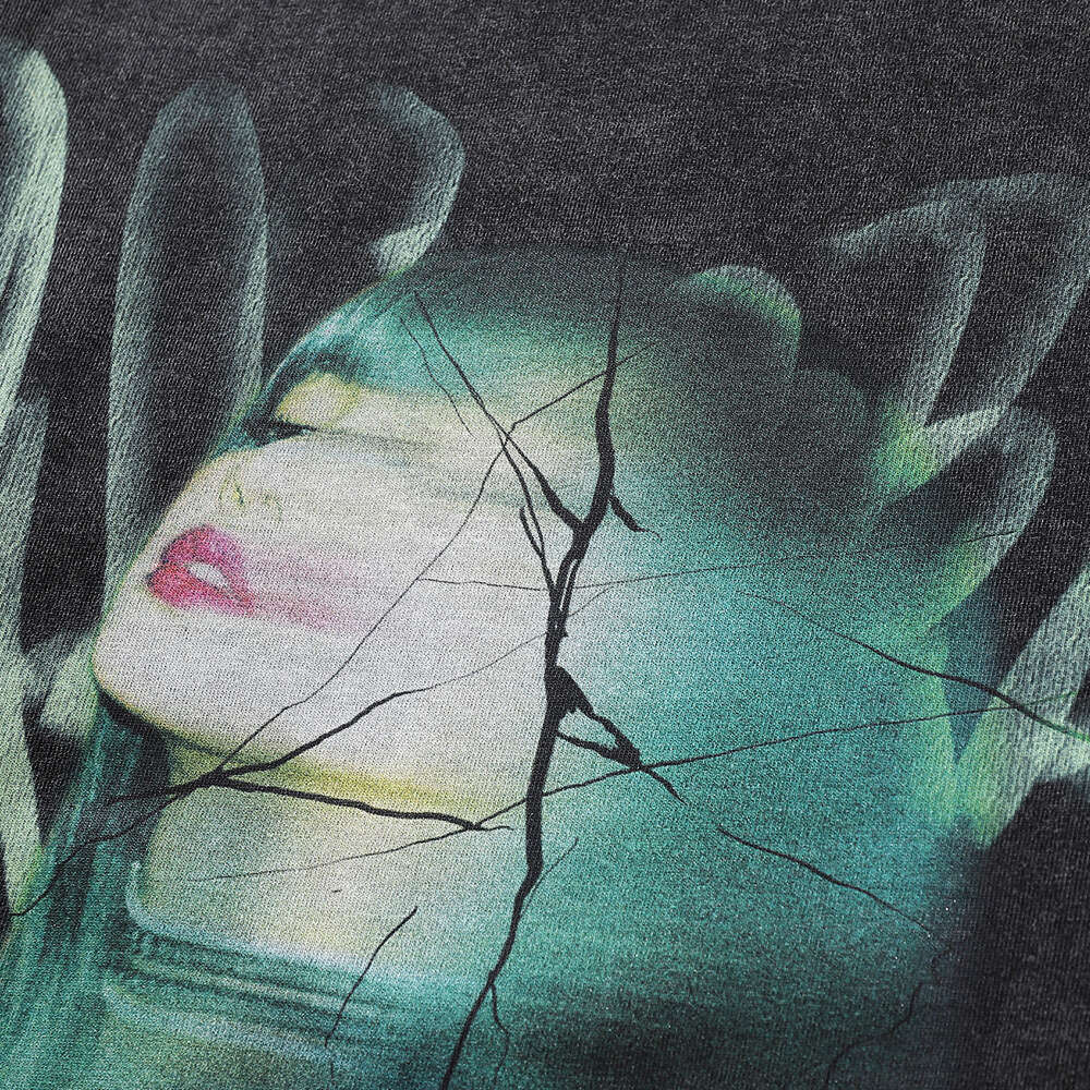 Star poster portrait printed long sleeved men's ins trendy loose casual washed vintage round neck T-shirt