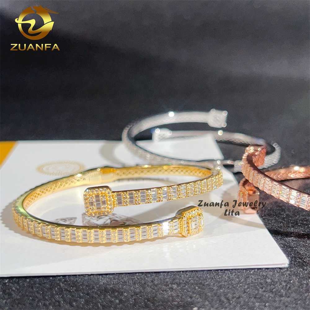 New Arrivals Iced Out Jewelry Hip Hop Custom Silver Baguette Moissanite Diamond Bracelet Bangle