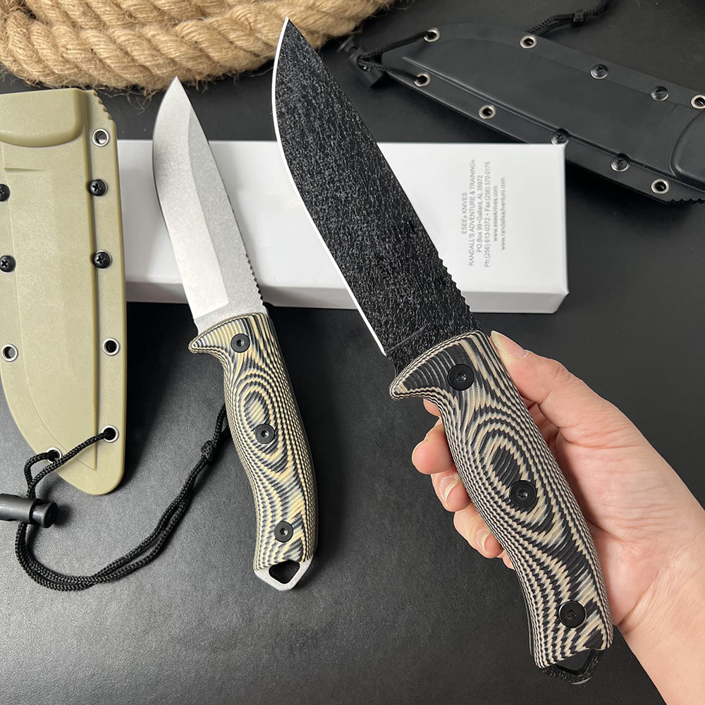 High Quality Survival Straight Knife 1095 High Carbon Steel Stone Wash Drop Point Blade Full Tang G10 Handle Outdoor Fixed Blade Knives with Kydex