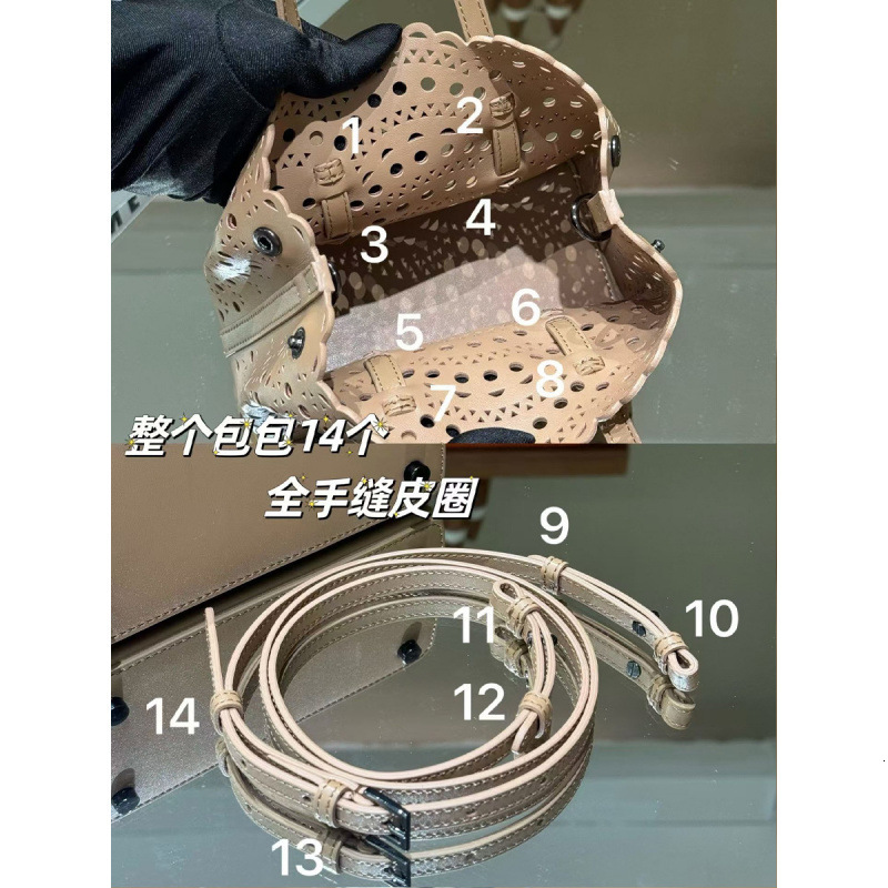 Bag New Niche Design Flower Leather Tote Single Shoulder Hollowed Out Vegetable Basket Mina Women's Bag, Cowhide Crossbody Bag