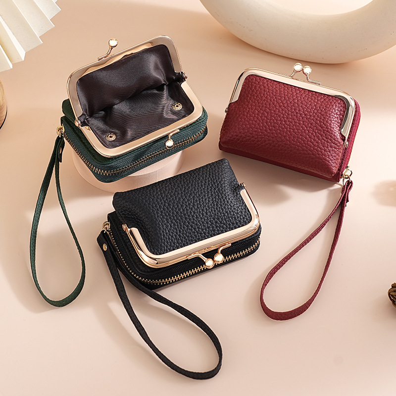 New Design Leather Card Bag Women's Fashion Portable Wrist Cowhide Credit Card Holder Change Bag
