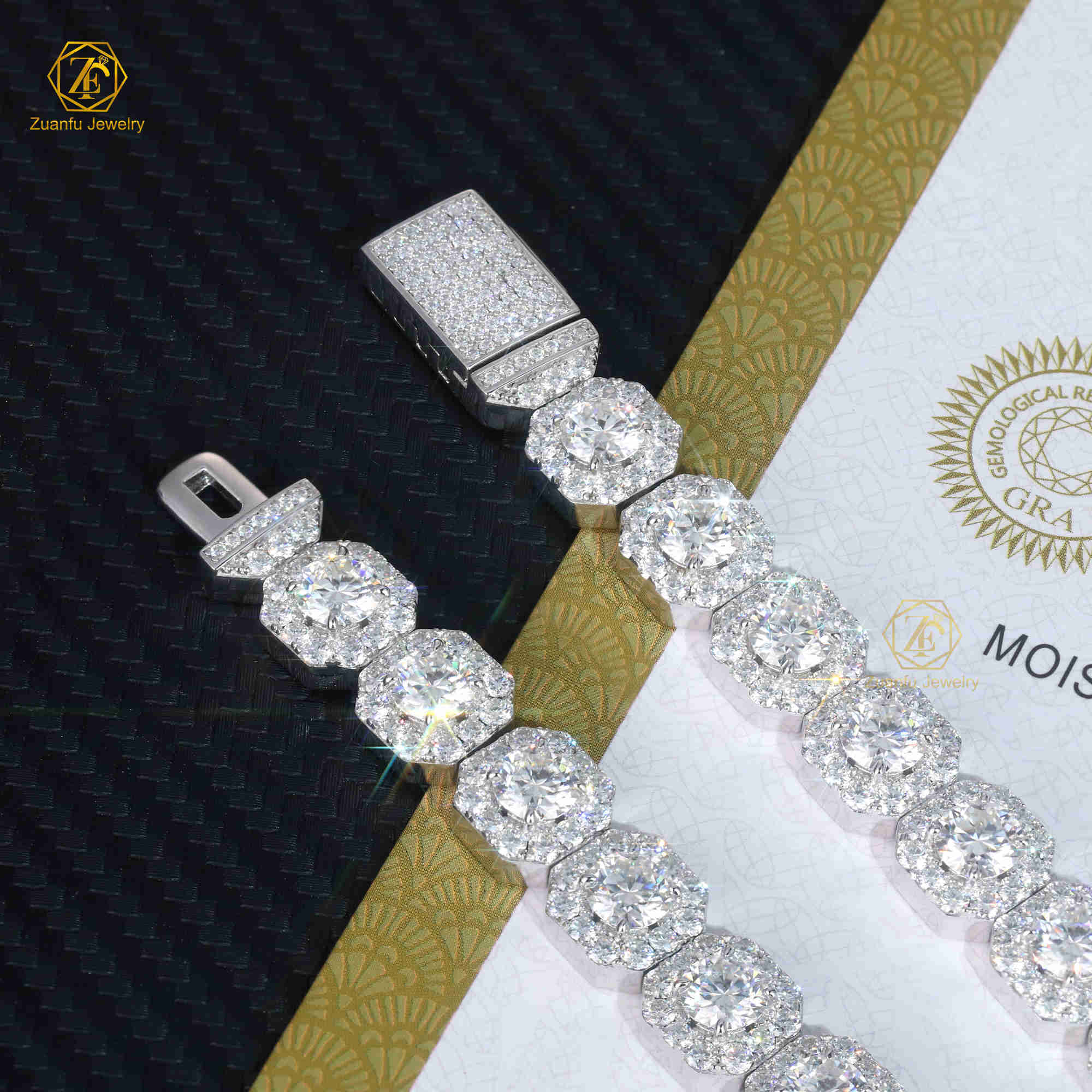 Customized 6.5mm Moissanite Halo Hip Hop Bracelet 11mm Width 925S Solid White Gold Plated Moissanite Cuban Bracelet For Rapper