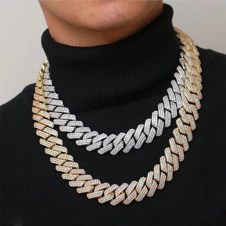 Wholesale price Heavy Sier weight 20mm 3rows VVS Moissanite dia gold Plated Cuban k chain for Man/women HipHop Necklace
