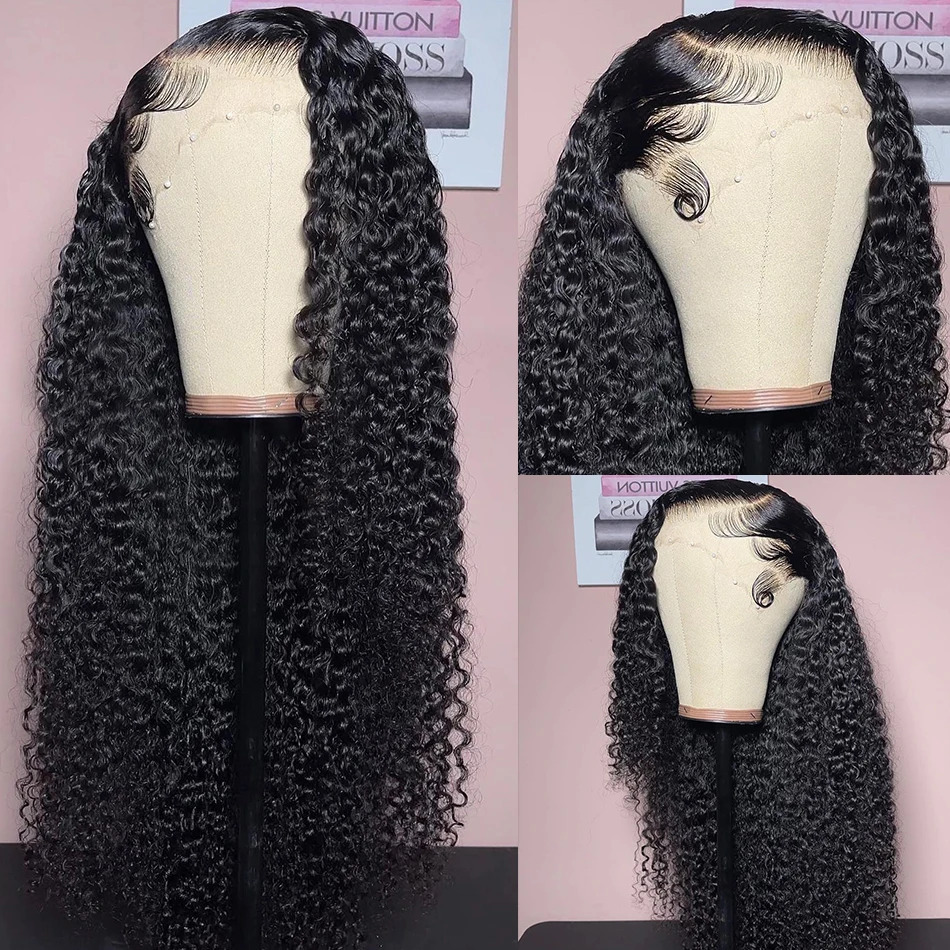 32 Inch Curly Simualtion human hair lace front wigs For Black Women Pre Plucked Brazilian 13x4 Deep Wave Frontal Wig Synthetic Black Hd Lace Wig Big C