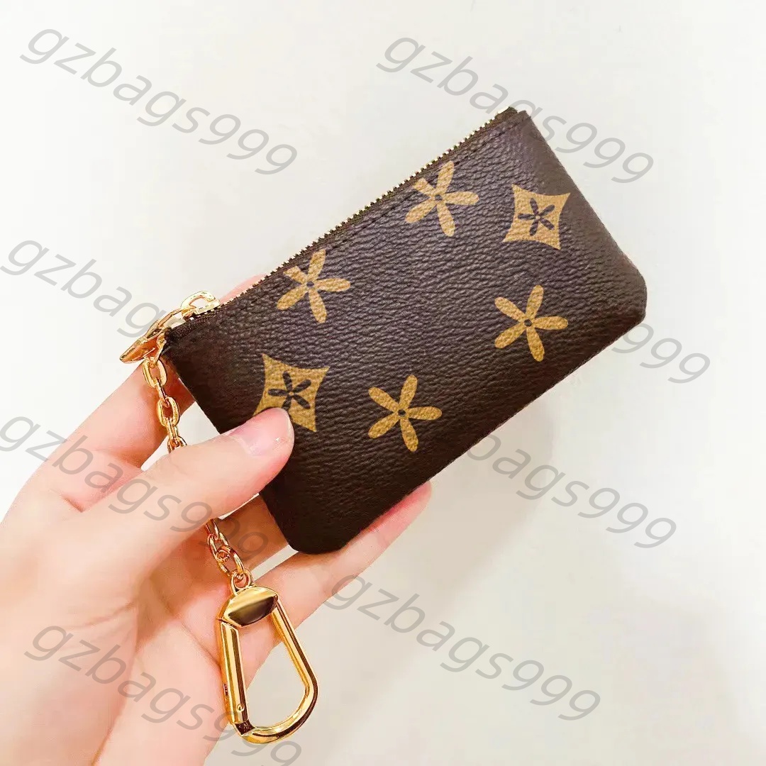 Womens card holder small zippy wallets key coin purse Brown flower poke keychain Genuine Leather luxury mens Designer wallet Coin Purses Key pouch CardHolder