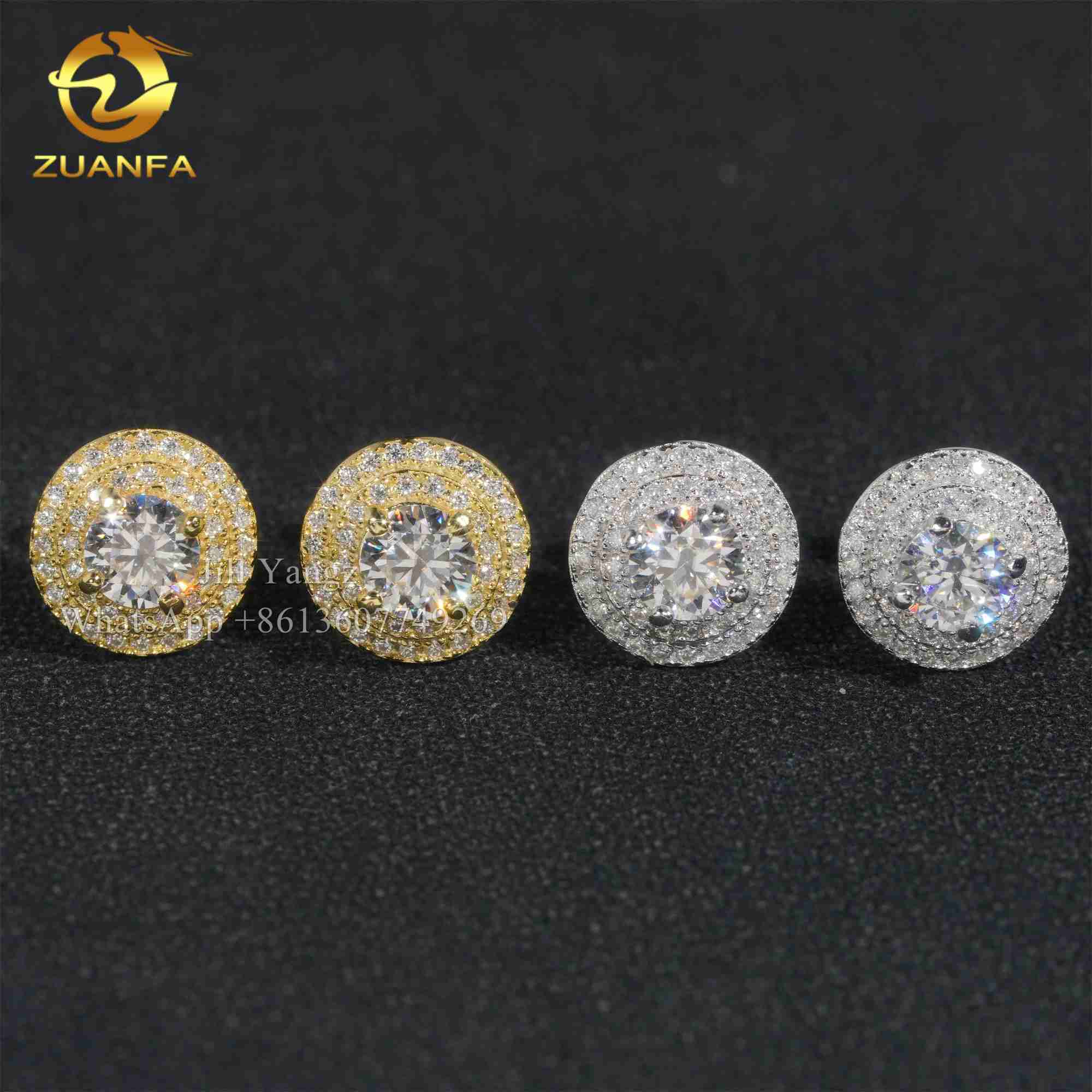 925 Sterling Silver VVS Moissanite Circle Stud Earrings Factory Wholesale White Gold Plated Ear Studs
