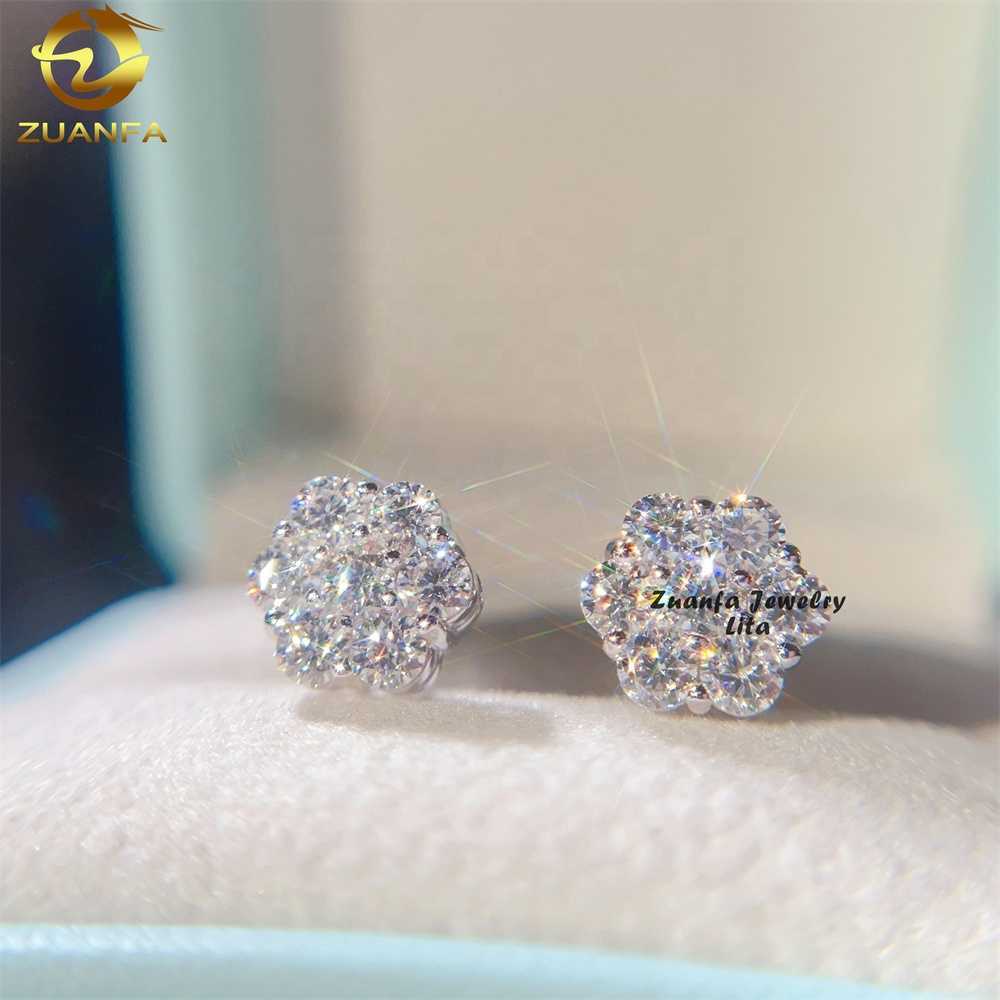 Pass Diamond Tester Screw Back Fashion 925 Sterling Silver Flower Moissanite Earrings